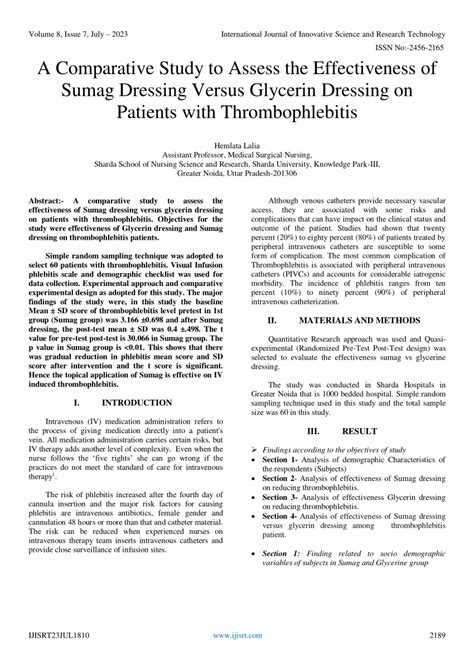 PDF A Comparative Study To Assess The Effectiveness Of Sumag Dressing