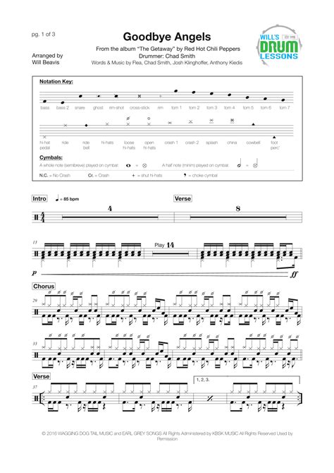 Goodbye Angels Arr Will Beavis By Red Hot Chili Peppers Sheet Music For Drums At Sheet Music