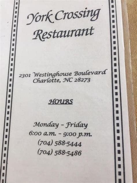 York Crossing Restaurant In Charlotte Restaurant Menu And Reviews