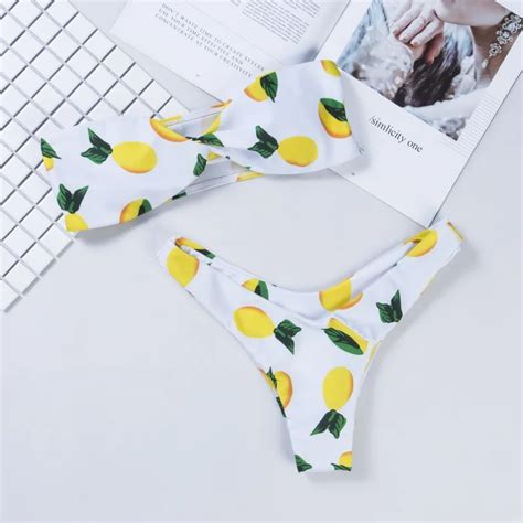 Fruits Print 2018 Swimwear Women Bandage Bikini Set Chest Knot Swimsuit