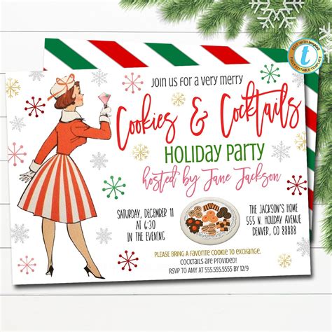 Retro Cookies And Cocktails Christmas Party Invitation Adult Etsy