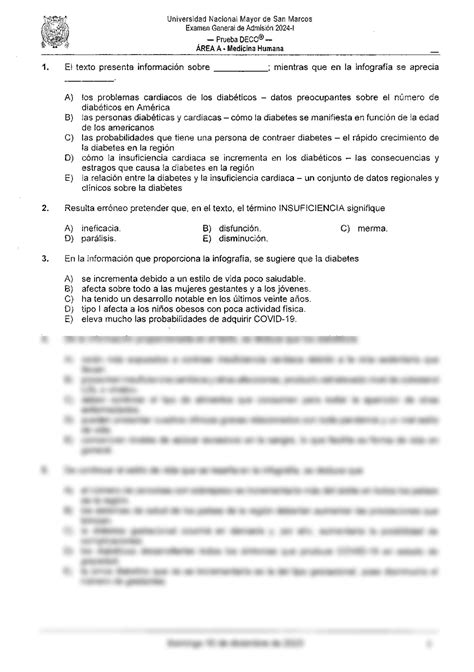 SOLUTION Examen De Admisi N 2024 I Medicina Humana Tipo 2 Alberto Cruz