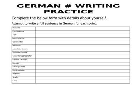 German | Writing practice | Basics | Teaching Resources