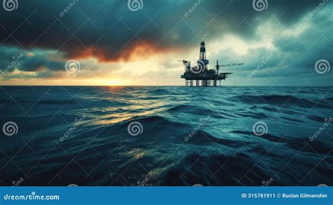 Rigs Offshore Oil Refinery At Sunset Stock Image Image Of