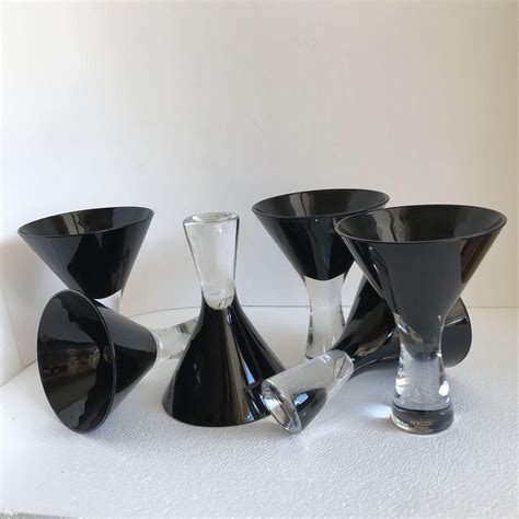 Modern Black And Clear Artisan Martini Glasses Set Of 6 On Vintage Home Decor