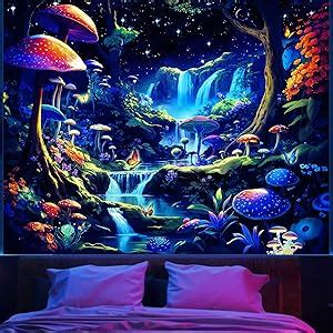 Amazon Apdidl Blacklight Posters Forest Waterfall Tapestry For