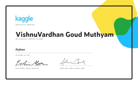 VishnuVardhan Goud Muthyam completed the Python course on Kaggle!