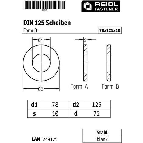 DIN 125 Scheiben Form B 78 78x125x10 Stahl Blank