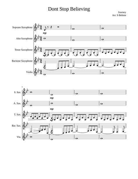 Dont Stop Believing Sheet Music For Violin Saxophone Soprano Mixed Duet