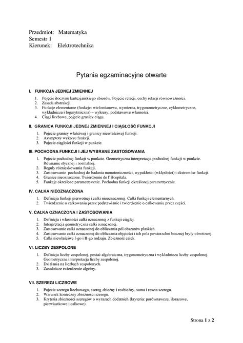 Pytania Otwarte Elektrotechnika Semestr 1 Strona 1 Z 2 Przedmiot