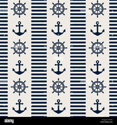 Nautical Seamless Pattern With Steering Wheels And Anchors Vector