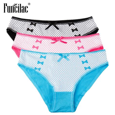 Funcilac Underwear Women Dot Print Panties Sexy Lace Briefs Cotton