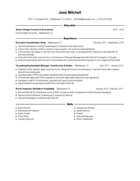 Executive Housekeeper Resume Examples and Tips - Zippia