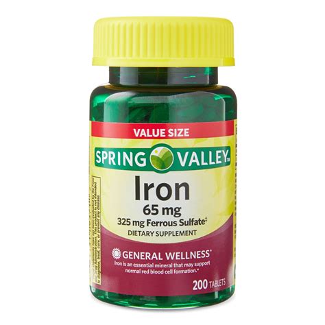 Spring Valley Iron Tablets Dietary Supplement Value Size 65 Mg 200 Count