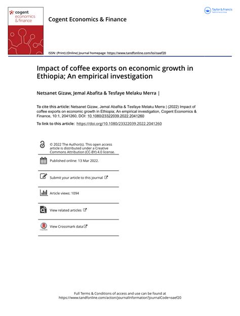 Pdf Impact Of Coffee Exports On Economic Growth In Ethiopia An