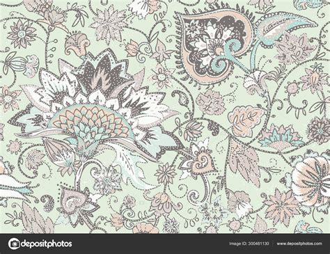 Paisley Seamless Textile Floral Pattern With Oriental Paisley O