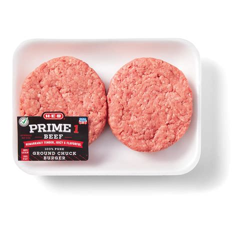 H E B Prime 1 Beef Ground Chuck Burger Patties 80 Lean Shop Beef At