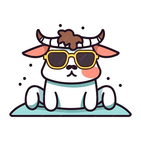 Premium Vector Cute Cartoon Cow In Sunglasses Vector Illustration Of A Cow With Glasses