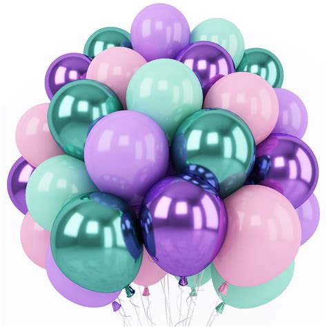 Buy Mermaid Party Balloon Set 60 Packs 12 Inches Metallic Purple Pink