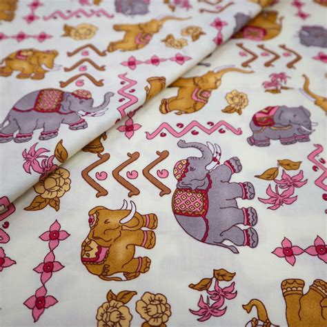 Beautiful Elephants Fabric Asian Style Elephants Printed On Etsy