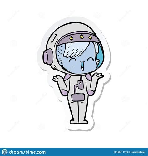 Sticker Of A Happy Cartoon Space Girl Shrugging Shoulders Stock Vector Illustration Of Doodle