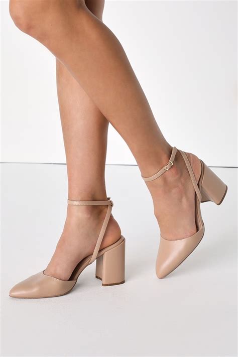 Cute Light Nude Pumps Ankle Strap Heels Pointed Toe Pumps Lulus