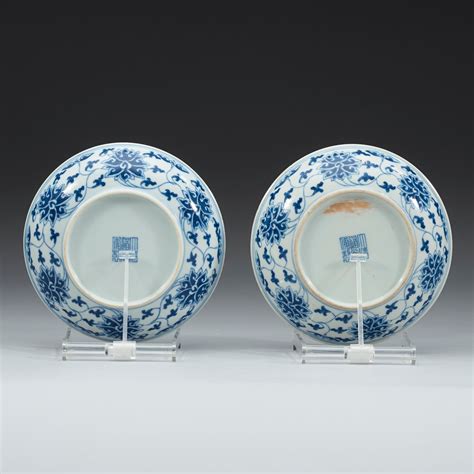 A Pair Of Blue And White Lotus Dishes Qing Dynasty 1644 1912 With