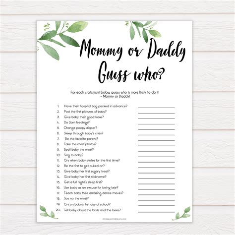 Mommy Or Daddy Guess Who Baby Game Printable Baby Shower Etsy