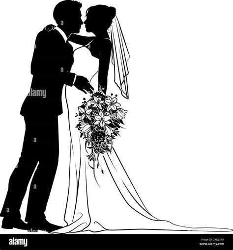 Bride And Groom Couple Wedding Dress Silhouettes Stock Vector Image