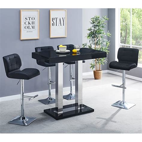 Caprice Black High Gloss Bar Table With 4 Candid Black Stools ...