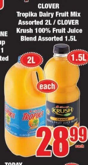 Clover Tropika Dairy Fruit Mix Assorted 2l Clover Krush 100 Fruit Juice Blend Assorted 1 5l