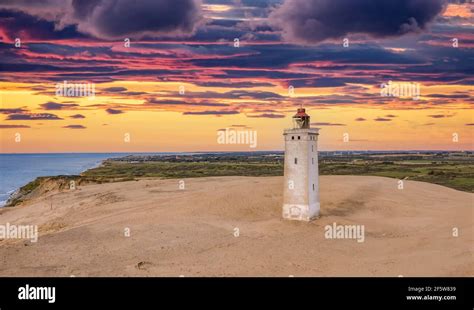 Sunset At Rubjerg Knude Fyr Lighthouse Aerial View North Jutland