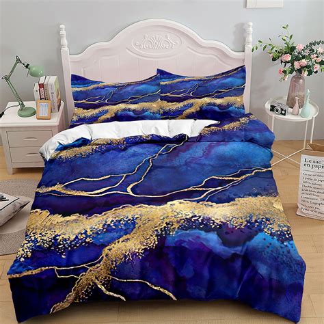 Aqua Blue Marble Bedding Set Queen Size Comforter Cover Sets For Girls Teens Women Pastel