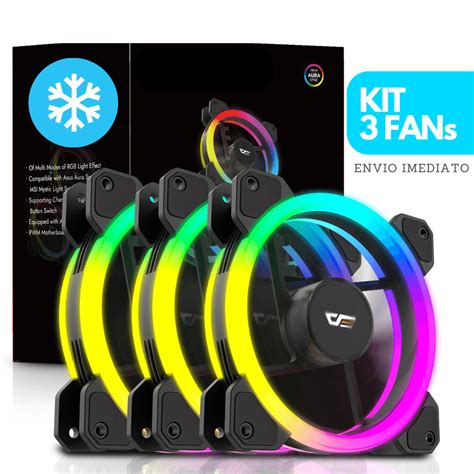 Kit Fan Cooler Pc Gamer Led Rgb Mm Ventoinha Gabinete Ventuinha