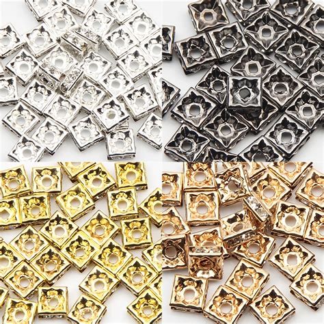 Gold Color Silver Plated Square Rhinestone Rondelles Crystal Spacer