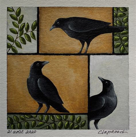 Crow Painting, Black Bird Painting, Raven Art, Farmhouse Decor, Nature Art, Small Original Art ...