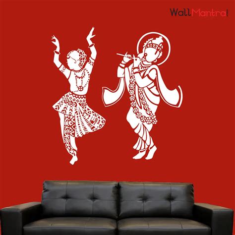 Dancing Radha Krishna Wall Sticker In White Color - WallMantra