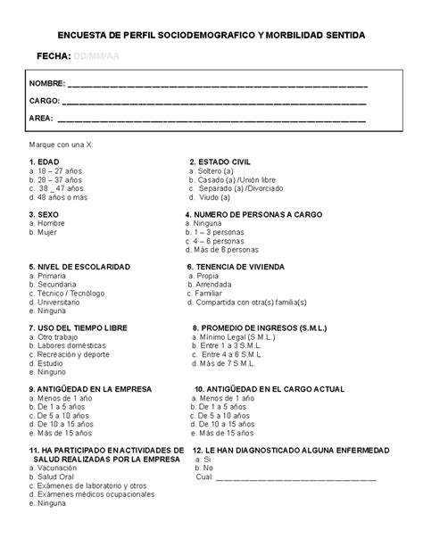 145. Formato DE Encuesta Sociodemografica - ENCUESTA DE PERFIL