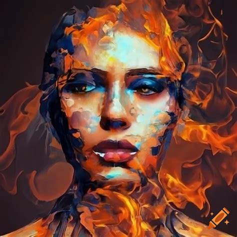 Abstract Knife Painting With A Face On Fire And Water