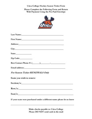 Fillable Online Utica College Season Ticket Registration Form Fax Email