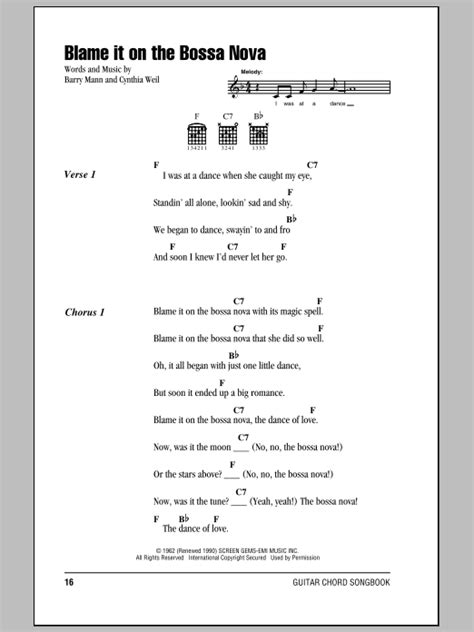 Blame It On The Bossa Nova by Eydie Gorme - Guitar Chords/Lyrics ...