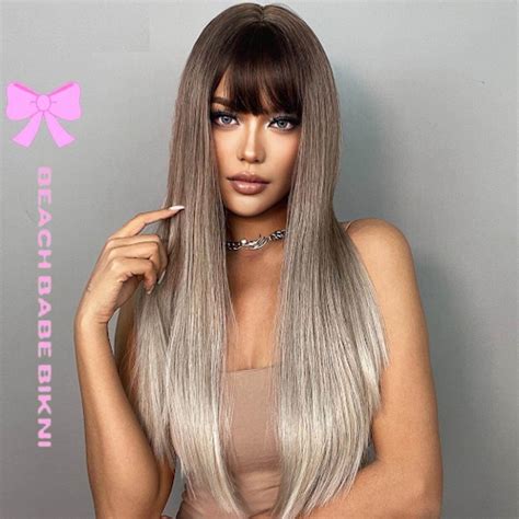 Bella Ash Blond Ombre Full Wig With Bangs ®beach Babe Bikini