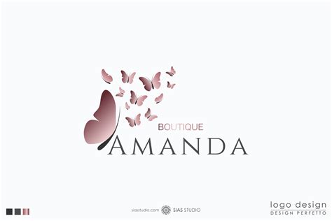 Amanda Logo Design Con Farfalle In Volo Effetto Oro Rosa Sias