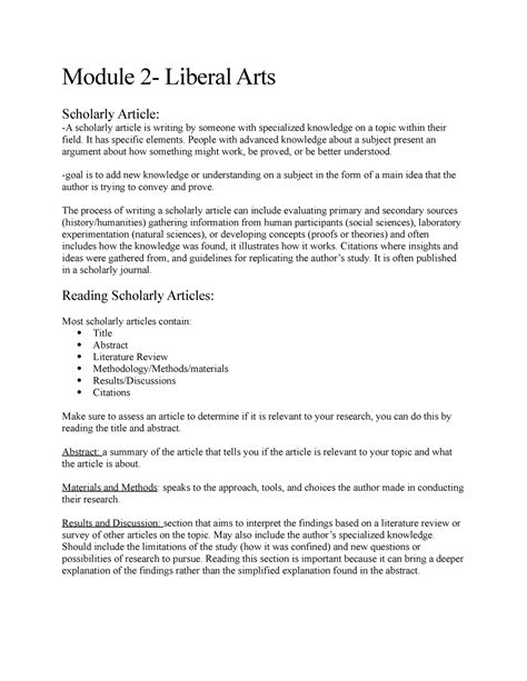 Liberal Arts Mod Notes Module Liberal Arts Scholarly Article A