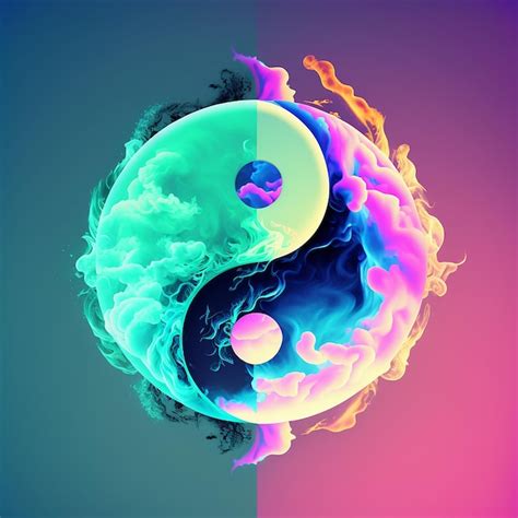 Hermosos símbolos de yin yang que caen en llamas azules y verdes imagen