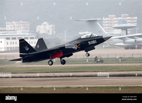 A Chinese J Stealth Fighter Jet Takes Off For A Demonstration Flight