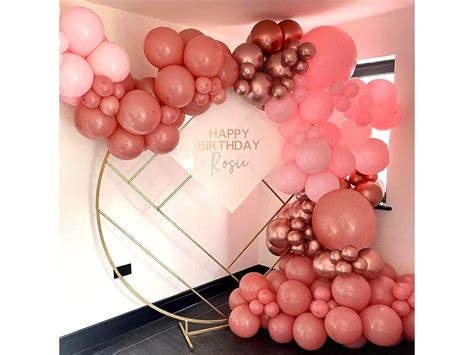 Retro Pink Balloon Arch Garland Kit 124pcs Pink And Rose Gold Metallic