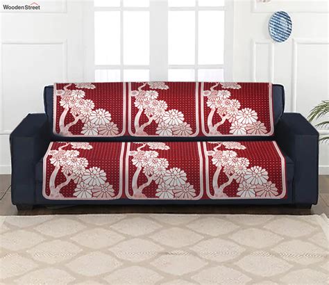 Buy Jacquard Embossed Red Velvet Seater Sofa Cover Set Of