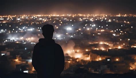 Silhueta De Um Homem Olhando Para A Cidade Noite Foto Gr Tis