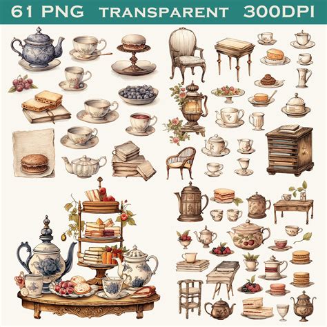 Afternoon Tea Clipart Set Clip Art Set, Vintage Tea Party, Cakes ...